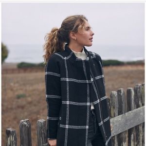 Marine Layer- Stephanie Cocoon Coat in Black/Cream Windowpane -Small-